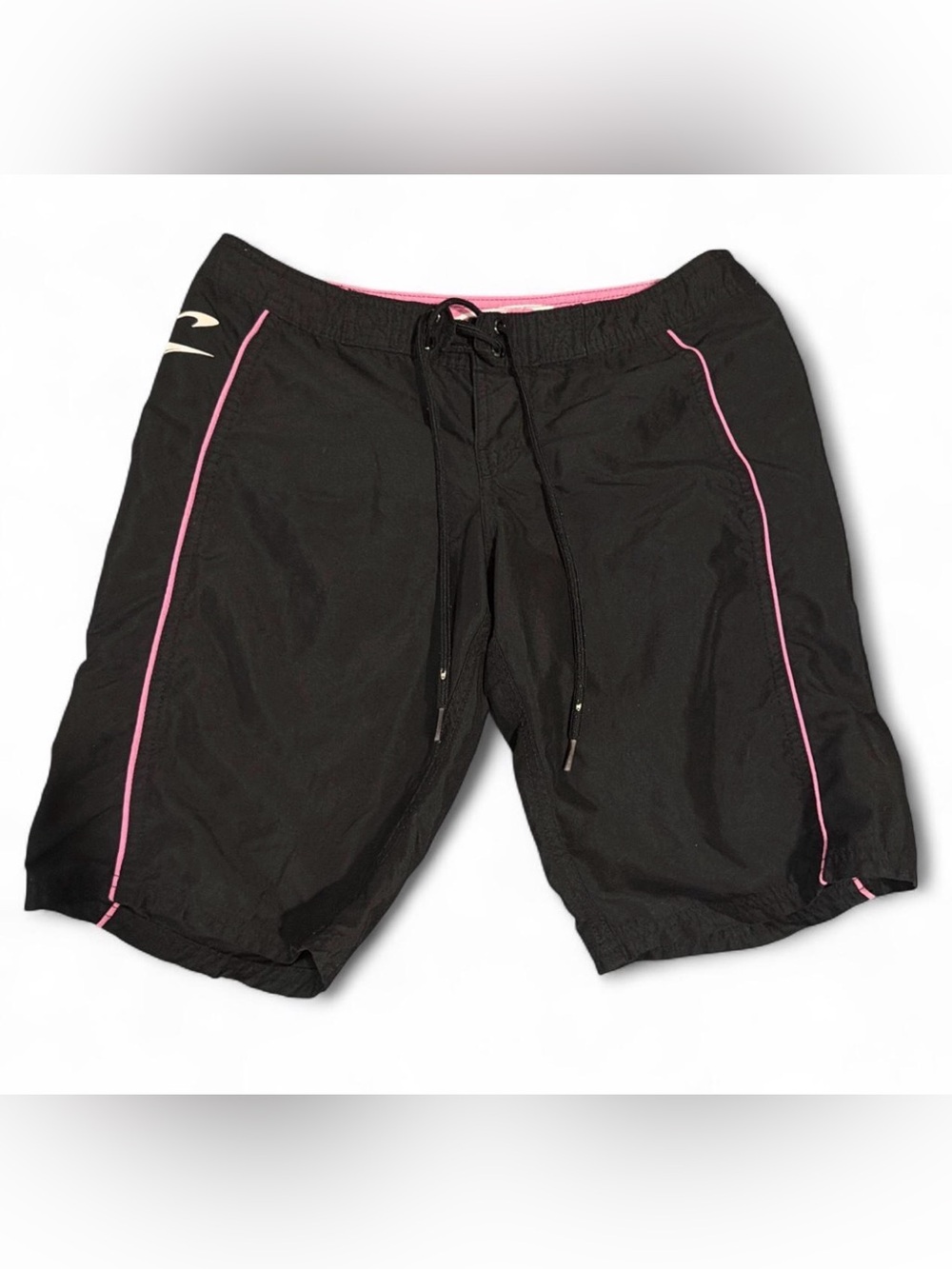 VTG O'Neill Women's Y2K Board Shorts Sz 30 Black Pink Piping Surf Low Rise 7.5"